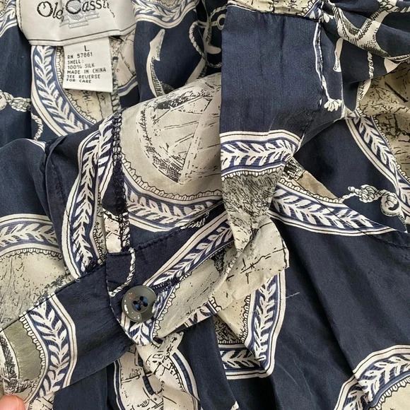 Vintage - Pure Silk Nautical Themed Oversized Shorts Dark Blue - Picture 10 of 15